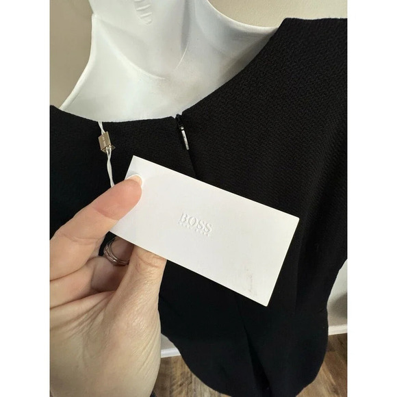 Hugo Boss Helala Textured V Neck Dress Business Wear Size 12 Black - Picture 5 of 11